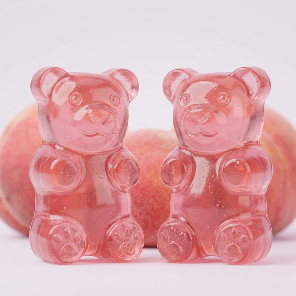 Dettaglio degli orsetti gommosi rosa al gusto pesca