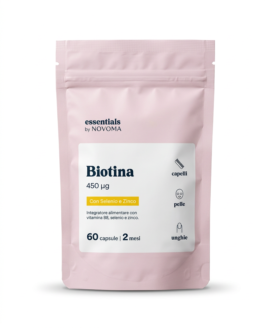 Confezione completa rosa Biotina Novoma, 450 µg, 60 capsule