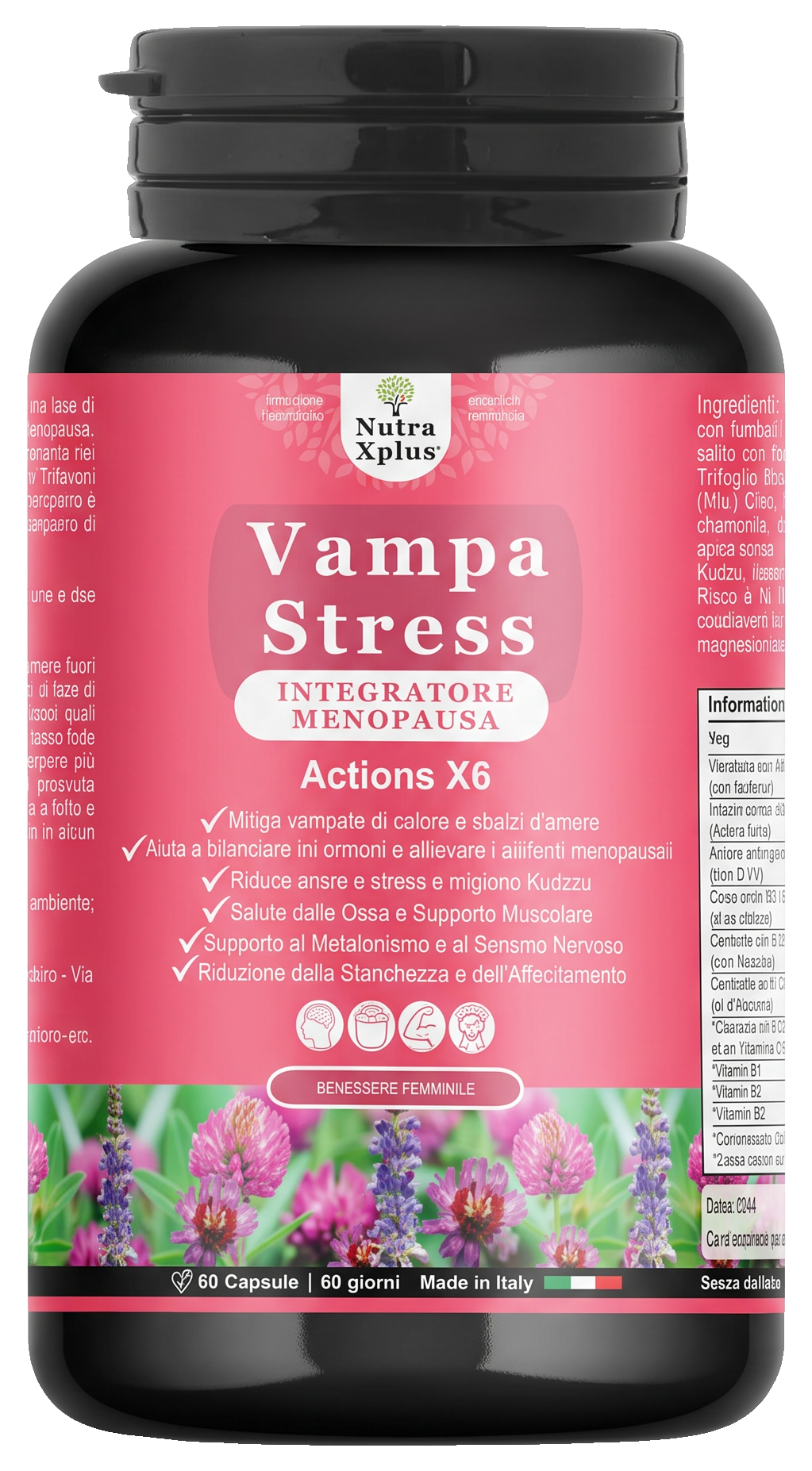 Flacone Vampa Stress Nutra Xplus, 60 capsule, etichetta rosa originale