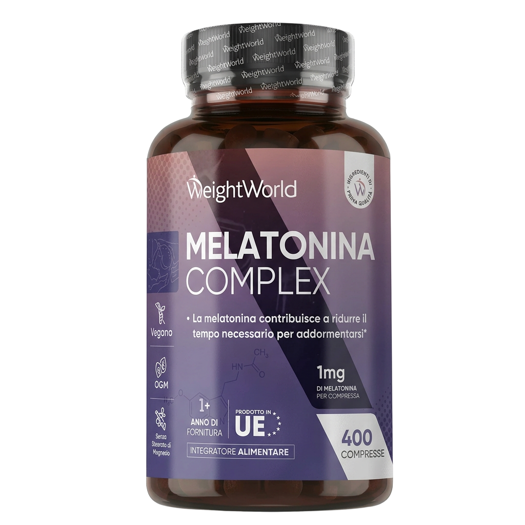 Flacone originale WeightWorld Melatonina Complex, 400 microcompresse, senza sfondo